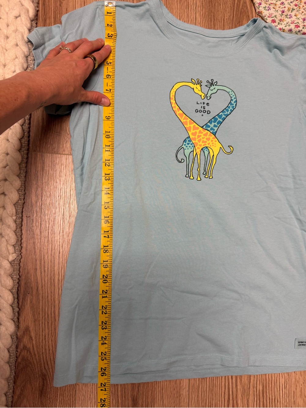 Life Is Good Light Blue Short Sleeve Tee with Giraffe Heart Graphic - Picture 6 of 6